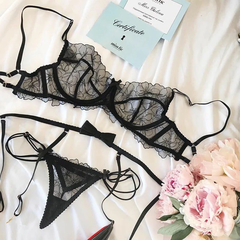 Hosey Transparent Lace Bra & Panty Set