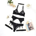 Black lingerie set with bra, briefs and garter pieces