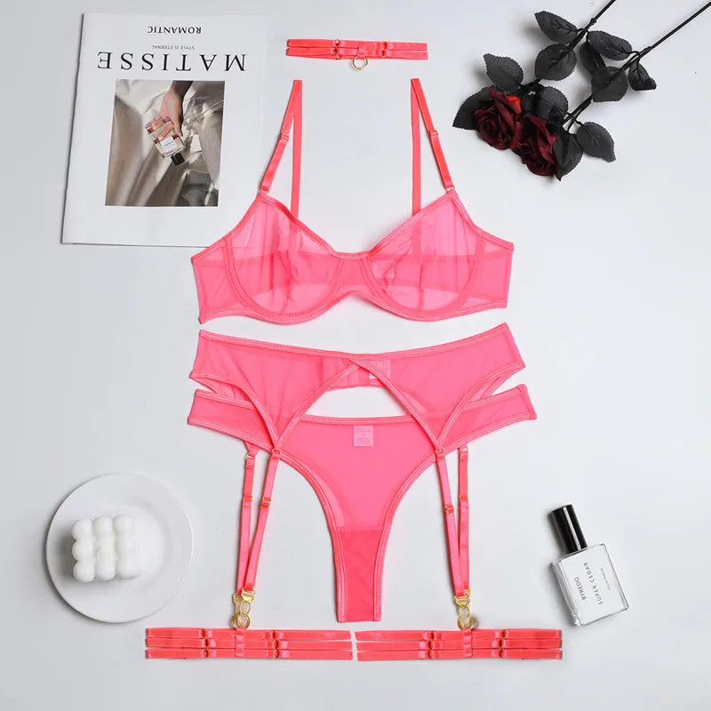 Hosey Transparent Lace Bra & Panty Set
